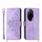 For Honor 100 Pro Skin-feel Flowers Embossed Wallet Leather Phone Case(Purple) - 1