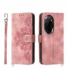 For Honor 100 Pro Skin-feel Flowers Embossed Wallet Leather Phone Case(Pink) - 1