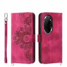 For Honor 100 Pro Skin-feel Flowers Embossed Wallet Leather Phone Case(Wine Red) - 1