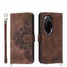 For Honor 100 Pro Skin-feel Flowers Embossed Wallet Leather Phone Case(Brown) - 1