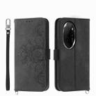 For Honor 100 Pro Skin-feel Flowers Embossed Wallet Leather Phone Case(Black) - 1