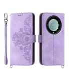 For Honor X9a Skin-feel Flowers Embossed Wallet Leather Phone Case(Purple) - 1