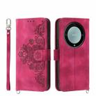 For Honor X9a Skin-feel Flowers Embossed Wallet Leather Phone Case(Wine Red) - 1