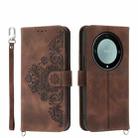 For Honor X9a Skin-feel Flowers Embossed Wallet Leather Phone Case(Brown) - 1