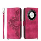 For Honor X9b Skin-feel Flowers Embossed Wallet Leather Phone Case(Wine Red) - 1