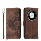 For Honor X9b Skin-feel Flowers Embossed Wallet Leather Phone Case(Brown) - 1