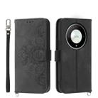 For Honor X9b Skin-feel Flowers Embossed Wallet Leather Phone Case(Black) - 1