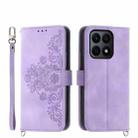 For Honor X8b Skin-feel Flowers Embossed Wallet Leather Phone Case(Purple) - 1