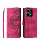 For Honor X8b Skin-feel Flowers Embossed Wallet Leather Phone Case(Wine Red) - 1