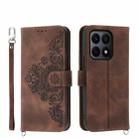 For Honor X8b Skin-feel Flowers Embossed Wallet Leather Phone Case(Brown) - 1