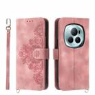 For Honor Magic6 Pro Skin-feel Flowers Embossed Wallet Leather Phone Case(Pink) - 1