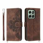 For Honor X6b Skin-feel Flowers Embossed Wallet Leather Phone Case(Brown) - 1