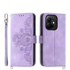 For Honor X60i Skin-feel Flowers Embossed Wallet Leather Phone Case(Purple) - 1