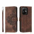 For Honor X60i Skin-feel Flowers Embossed Wallet Leather Phone Case(Brown) - 1