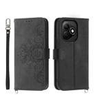 For Honor X60i Skin-feel Flowers Embossed Wallet Leather Phone Case(Black) - 1