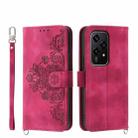 For Honor 200 Lite Global Skin-feel Flowers Embossed Wallet Leather Phone Case(Wine Red) - 1