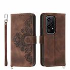 For Honor 200 Lite Global Skin-feel Flowers Embossed Wallet Leather Phone Case(Brown) - 1