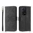 For Honor 200 Lite Global Skin-feel Flowers Embossed Wallet Leather Phone Case(Black) - 1