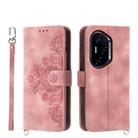 For Honor 300 Pro / 300 Ultra Skin Feel Flowers Embossed Wallet Leather Phone Case(Pink) - 1
