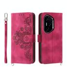 For Honor 300 Pro / 300 Ultra Skin Feel Flowers Embossed Wallet Leather Phone Case(Wine Red) - 1