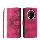 For Honor X9c Global / Magic7 Lite Skin Feel Flowers Embossed Wallet Leather Phone Case(Wine Red) - 1