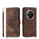 For Honor X9c Global / Magic7 Lite Skin Feel Flowers Embossed Wallet Leather Phone Case(Brown) - 1