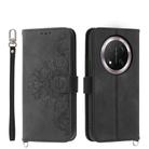 For Honor X9c Global / Magic7 Lite Skin Feel Flowers Embossed Wallet Leather Phone Case(Black) - 1
