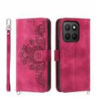 For Honor X8c 4G Skin Feel Flowers Embossed Wallet Leather Phone Case(Wine Red) - 1