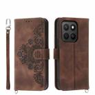 For Honor X8c 4G Skin Feel Flowers Embossed Wallet Leather Phone Case(Brown) - 1