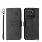 For Honor X8c 4G Skin Feel Flowers Embossed Wallet Leather Phone Case(Black) - 1