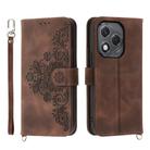 For Honor 400 Lite Skin Feel Flowers Embossed Wallet Leather Phone Case(Brown) - 1