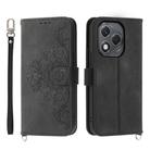 For Honor 400 Lite Skin Feel Flowers Embossed Wallet Leather Phone Case(Black) - 1