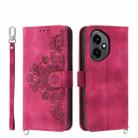 For Honor 400 Global 156.5mm Skin Feel Flowers Embossed Wallet Leather Phone Case(Wine Red) - 1