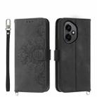 For Honor 400 Global 156.5mm Skin Feel Flowers Embossed Wallet Leather Phone Case(Black) - 1