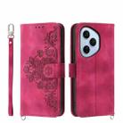 For Honor 400 Pro Global 160.8mm Skin Feel Flowers Embossed Wallet Leather Phone Case(Wine Red) - 1