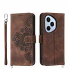 For Honor 400 Pro Global 160.8mm Skin Feel Flowers Embossed Wallet Leather Phone Case(Brown) - 1