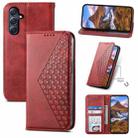 For Samsung Galaxy M54 5G Cubic Grid Calf Texture Magnetic Leather Phone Case(Red) - 1