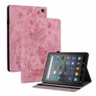 For Amazon Kindle Fire 7 2022 Butterfly Rose Embossed Leather Tablet Case(Pink) - 1