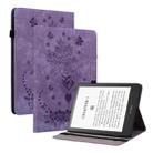 For Amazon Kindle Paperwhite 5 Butterfly Rose Embossed Leather Smart Tablet Case(Purple) - 1