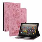 For Amazon Kindle Fire HD10 2021 Butterfly Rose Embossed Leather Smart Tablet Case(Pink) - 1