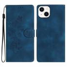 For iPhone 14 Flower Butterfly Embossing Pattern Leather Phone Case(Blue) - 1