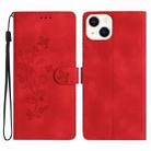 For iPhone 14 Flower Butterfly Embossing Pattern Leather Phone Case(Red) - 1