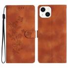 For iPhone 14 Flower Butterfly Embossing Pattern Leather Phone Case(Brown) - 1