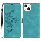 For iPhone 14 Flower Butterfly Embossing Pattern Leather Phone Case(Sky Blue) - 1