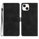 For iPhone 14 Flower Butterfly Embossing Pattern Leather Phone Case(Black) - 1