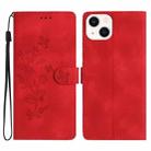 For iPhone 14 Plus Flower Butterfly Embossing Pattern Leather Phone Case(Red) - 1