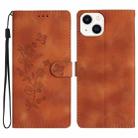 For iPhone 14 Plus Flower Butterfly Embossing Pattern Leather Phone Case(Brown) - 1