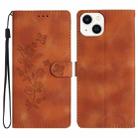 For iPhone 13 mini Flower Butterfly Embossing Pattern Leather Phone Case(Brown) - 1