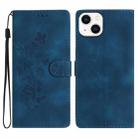 For iPhone 13 Flower Butterfly Embossing Pattern Leather Phone Case(Blue) - 1