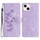 For iPhone 13 Flower Butterfly Embossing Pattern Leather Phone Case(Purple) - 1